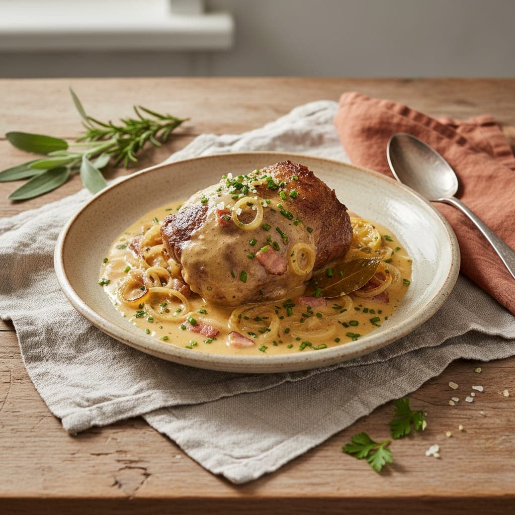 Kalbsschlegel mit Rahmsoße "Siegerbraten"